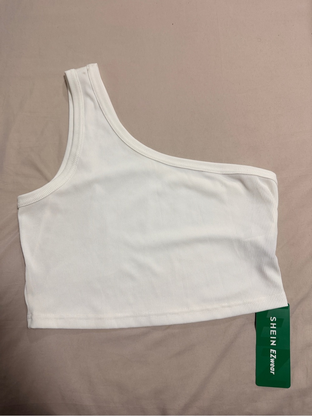 SHEIN White One-Shoulder Ribbed Crop Top